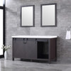 Marsyas 60" Brown Double Vanity, White Quartz Top, White Square Sinks And 24" Mirrors