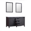 Marsyas 60" Brown Double Vanity, White Quartz Top, White Square Sinks And 24" Mirrors