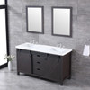 Marsyas 60" Brown Double Vanity, White Quartz Top, White Square Sinks And 24" Mirrors W/ Faucets