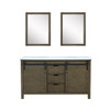 Marsyas 60" Rustic Brown Double Vanity, White Quartz Top, White Square Sinks And 24" Mirrors