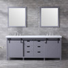 Marsyas 80" Dark Grey Double Vanity, White Carrara Marble Top, White Square Sinks And 30" Mirrors W/ Faucets