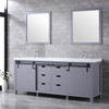Marsyas 80" Dark Grey Double Vanity, White Carrara Marble Top, White Square Sinks And 30" Mirrors W/ Faucets