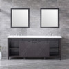 Marsyas 80" Brown Double Vanity, White Quartz Top, White Square Sinks And 30" Mirrors W/ Faucets