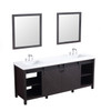 Marsyas 80" Brown Double Vanity, White Quartz Top, White Square Sinks And 30" Mirrors W/ Faucets