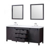 Marsyas 80" Brown Double Vanity, White Quartz Top, White Square Sinks And 30" Mirrors W/ Faucets