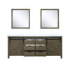 Marsyas 80" Rustic Brown Double Vanity, White Quartz Top, White Square Sinks And 30" Mirrors