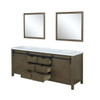 Marsyas 80" Rustic Brown Double Vanity, White Quartz Top, White Square Sinks And 30" Mirrors