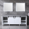 Marsyas 84" White Double Vanity, Grey Quartz Top, White Square Sinks And 34" Mirrors W/ Faucets