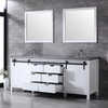 Marsyas 84" White Double Vanity, Grey Quartz Top, White Square Sinks And 34" Mirrors W/ Faucets