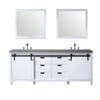 Marsyas 84" White Double Vanity, Grey Quartz Top, White Square Sinks And 34" Mirrors W/ Faucets