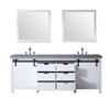 Marsyas 84" White Double Vanity, Grey Quartz Top, White Square Sinks And 34" Mirrors W/ Faucets