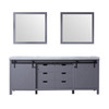 Marsyas 84" Dark Grey Double Vanity, White Carrara Marble Top, White Square Sinks And 34" Mirrors