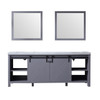 Marsyas 84" Dark Grey Double Vanity, White Carrara Marble Top, White Square Sinks And 34" Mirrors