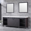 Marsyas 84" Brown Double Vanity, White Quartz Top, White Square Sinks And 34" Mirrors