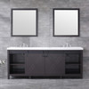 Marsyas 84" Brown Double Vanity, White Quartz Top, White Square Sinks And 34" Mirrors W/ Faucets