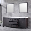 Marsyas 84" Brown Double Vanity, White Quartz Top, White Square Sinks And 34" Mirrors W/ Faucets