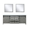 Marsyas 84" Ash Grey Double Vanity, White Quartz Top, White Square Sinks And 34" Mirrors