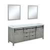 Marsyas 84" Ash Grey Double Vanity, White Quartz Top, White Square Sinks And 34" Mirrors