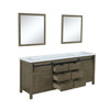 Marsyas 84" Rustic Brown Double Vanity, White Quartz Top, White Square Sinks And 34" Mirrors