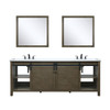 Marsyas 84" Rustic Brown Double Vanity, White Quartz Top, White Square Sinks And 34" Mirrors W/ Faucets