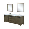 Marsyas 84" Rustic Brown Double Vanity, White Quartz Top, White Square Sinks And 34" Mirrors W/ Faucets