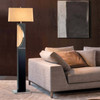 Nova of California Half Moon Floor Lamp | Gold Linen Shade - Include Night Light