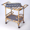 Selena Blue & White Rattan Bar Cart