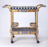 Selena Blue & White Rattan Bar Cart