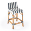 Serienna Blue & White Rattan Low Back Counter Stool