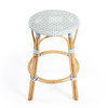 Tobias 24" Twilight Blue & White Rattan Round Counter Stool