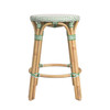 Tobias 24" White And Green Rattan Round Counter Stool