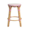 Tobias 24" White And Pink Rattan Round Counter Stool