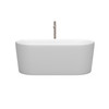 Ursula 59 Inch Freestanding Bathtub In Matte White With Floor Mounted Faucet, Drain And Overflow Trim In Brushed Nickel