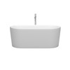 Ursula 59 Inch Freestanding Bathtub In Matte White With Floor Mounted Faucet, Drain And Overflow Trim In Polished Chrome