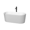 Ursula 59 Inch Freestanding Bathtub In Matte White With Polished Chrome Trim And Floor Mounted Faucet In Matte Black