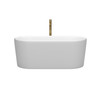 Ursula 59 Inch Freestanding Bathtub In Matte White With Polished Chrome Trim And Floor Mounted Faucet In Brushed Gold