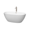 Juno 59 Inch Freestanding Bathtub In Matte White With Floor Mounted Faucet, Drain And Overflow Trim In Brushed Nickel