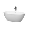 Juno 59 Inch Freestanding Bathtub In Matte White With Shiny White Trim And Floor Mounted Faucet In Matte Black