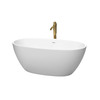 Juno 59 Inch Freestanding Bathtub In Matte White With Shiny White Trim And Floor Mounted Faucet In Brushed Gold