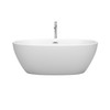 Juno 63 Inch Freestanding Bathtub In Matte White With Floor Mounted Faucet, Drain And Overflow Trim In Polished Chrome
