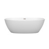 Juno 67 Inch Freestanding Bathtub In Matte White With Brushed Nickel Drain And Overflow Trim