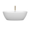 Juno 67 Inch Freestanding Bathtub In Matte White With Polished Chrome Trim And Floor Mounted Faucet In Brushed Gold