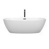 Juno 71 Inch Freestanding Bathtub In Matte White With Floor Mounted Faucet, Drain And Overflow Trim In Matte Black