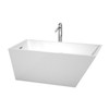 Hannah 59 Inch Freestanding Bathtub In White With Floor Mounted Faucet, Drain And Overflow Trim In Polished Chrome