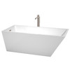 Hannah 67 Inch Freestanding Bathtub In White With Floor Mounted Faucet, Drain And Overflow Trim In Brushed Nickel