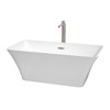 Tiffany 59 Inch Freestanding Bathtub In White With Floor Mounted Faucet, Drain And Overflow Trim In Brushed Nickel