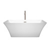 Tiffany 59 Inch Freestanding Bathtub In White With Floor Mounted Faucet, Drain And Overflow Trim In Brushed Nickel