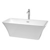 Tiffany 67 Inch Freestanding Bathtub In White With Floor Mounted Faucet, Drain And Overflow Trim In Polished Chrome