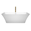 Tiffany 67 Inch Freestanding Bathtub In White With Shiny White Trim And Floor Mounted Faucet In Brushed Gold