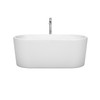 Ursula 59 Inch Freestanding Bathtub In White With Floor Mounted Faucet, Drain And Overflow Trim In Polished Chrome